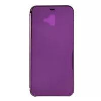 View Window Plated Leather Stand Mirror Surface Case for Samsung Galaxy J6 Plus - Light Purple