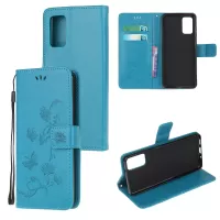Imprint Butterfly Flower Leather Wallet Case for Samsung Galaxy S20 4G/S20 5G - Blue
