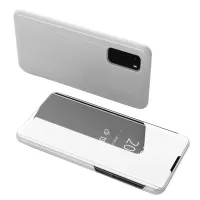 For Samsung Galaxy S20 4G/S20 5G View Window Vertical Mirror Leather Mobile Shell Foldable Stand Case - Silver