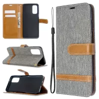 Color Splicing Jeans Cloth Skin Wallet Leather Phone Cover for Samsung Galaxy S20 4G/S20 5G - Grey