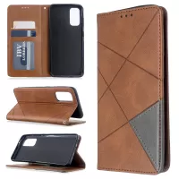Geometric Pattern Stand Leather Card Holder Case for Samsung Galaxy S20 4G/S20 5G - Coffee