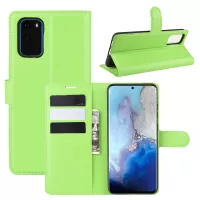 Litchi Surface Wallet Leather Stand Case for Samsung Galaxy S20 4G/S20 5G Cell Phone Case Shell - Green