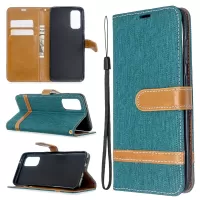 Color Splicing Jeans Cloth Skin Wallet Leather Phone Cover for Samsung Galaxy S20 4G/S20 5G - Green
