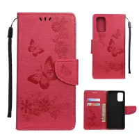 Imprint Butterfly Flower Leather Wallet Phone Case for Samsung Galaxy S20 4G/S20 5G - Red