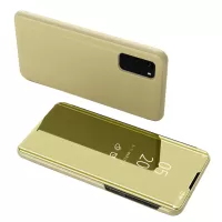 For Samsung Galaxy S20 4G/S20 5G View Window Vertical Mirror Leather Mobile Shell Foldable Stand Case - Gold