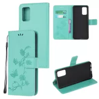 Imprint Butterfly Flower Leather Wallet Case for Samsung Galaxy S20 4G/S20 5G - Cyan