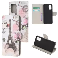 Pattern Printing Cross Texture Leather Wallet Phone Case for Samsung Galaxy S20 4G/S20 5G - Paris Tower