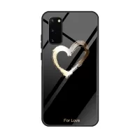 Pattern Printing Glass Back + TPU Cell Phone Case for Samsung Galaxy S20 4G/S20 5G - Black/For Love