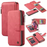 CASEME 007 Series Detachable 2-in-1 Split Leather Zipper Wallet Case for Samsung Galaxy S20 4G/S20 5G - Red