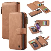 CASEME 007 Series Detachable 2-in-1 Split Leather Zipper Wallet Case for Samsung Galaxy S20 4G/S20 5G - Brown