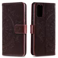 Imprint Flower Leather Wallet Case for Samsung Galaxy S20 4G/S20 5G - Brown