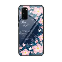 Pattern Printing Glass Back + TPU Cell Phone Case for Samsung Galaxy S20 4G/S20 5G - Pink Flowers