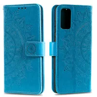 Imprint Flower Leather Wallet Case for Samsung Galaxy S20 4G/S20 5G - Blue