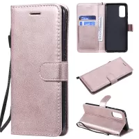 KT Leather Series-2 Cell Phone Protection Case with Wallet Leather for Samsung Galaxy S20 4G/S20 5G - Rose Gold