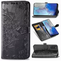 Embossed Mandala Flower Wallet Leather Stand Protection Cover for Samsung Galaxy S20 4G/S20 5G - Black