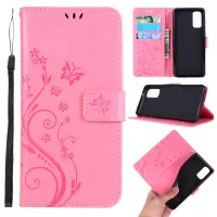 Imprint Butterflies Wallet Stand Flip Leather Case for Samsung Galaxy S20 4G/S20 5G - Pink
