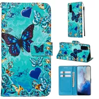 Pattern Printing Leather Wallet Case for Samsung Galaxy S20 4G/S20 5G - Blue Heart and Butterfly