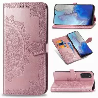 Embossed Mandala Flower Wallet Leather Stand Protection Cover for Samsung Galaxy S20 4G/S20 5G - Rose Gold