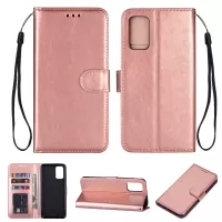 Solid Color Crazy Horse Leather Wallet Case Cover for Samsung Galaxy S20 4G/S20 5G - Rose Gold