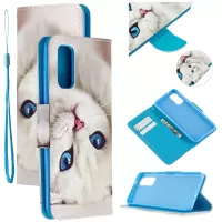 Pattern Printing Cross Texture Wallet Leather Stand Case for Samsung Galaxy S20 4G/S20 5G - Cat