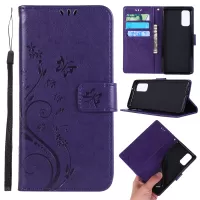 Imprint Butterflies Wallet Stand Flip Leather Case for Samsung Galaxy S20 4G/S20 5G - Dark Purple