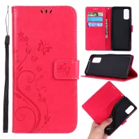Imprint Butterflies Wallet Stand Flip Leather Case for Samsung Galaxy S20 4G/S20 5G - Red