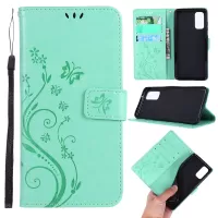 Imprint Butterflies Wallet Stand Flip Leather Case for Samsung Galaxy S20 4G/S20 5G - Cyan