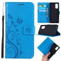 Imprint Butterflies Wallet Stand Flip Leather Case for Samsung Galaxy S20 4G/S20 5G - Blue