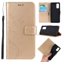 Imprint Butterflies Wallet Stand Flip Leather Case for Samsung Galaxy S20 4G/S20 5G - Gold