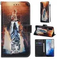 Pattern Printing Leather Wallet Case for Samsung Galaxy S20 4G/S20 5G - Cat and Tiger