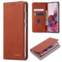 LC.IMEEKE LC-002 Leather Stand Case with Card Slots for Samsung Galaxy S20 4G/S20 5G - Brown