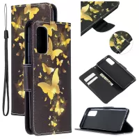 Pattern Printing Cross Texture Wallet Leather Stand Case for Samsung Galaxy S20 4G/S20 5G - Gold Butterfly