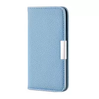 Litchi Skin Auto-absorbed Leather Stand Cover with Card Slots Case for Samsung Galaxy S20 4G/S20 5G - Blue