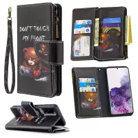 Patterned Zipper Wallet with 9 Card Slots Leather Phone Case Cover for Samsung Galaxy S20 4G/S20 5G - Do Not Touch