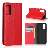 Crazy Horse Genuine Leather Stand Wallet Phone Case for Samsung Galaxy S20 4G/S20 5G - Red