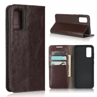 Crazy Horse Genuine Leather Stand Wallet Phone Case for Samsung Galaxy S20 4G/S20 5G - Coffee