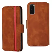 Retro Style Splicing Matte Shell Leather Phone Case with Card Slots for Samsung Galaxy S20 4G/S20 5G - Brown