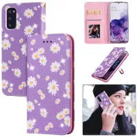 Daisy Skin Flash Powder Leather with Card Holder Case for Samsung Galaxy S20 4G/S20 5G - Purple