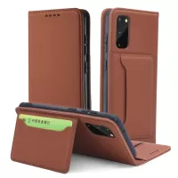 Liquid Silicone Touch Leather Wallet Stand Case for Samsung Galaxy S20 4G/S20 5G - Brown