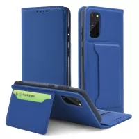Liquid Silicone Touch Leather Wallet Stand Case for Samsung Galaxy S20 4G/S20 5G - Blue