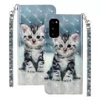 Light Spot Decor Patterned Embossed Leather Wallet Phone Case for Samsung Galaxy S20 4G/S20 5G - Cat