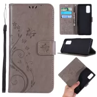 Imprint Butterflies Wallet Stand Flip Leather Case for Samsung Galaxy S20 4G/S20 5G - Grey