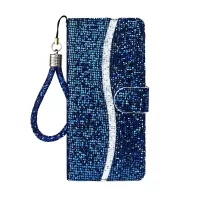 Glittery Powder Splicing Wallet Stand Leather Cover for Samsung Galaxy S20 4G/S20 5G - Blue