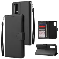 PU Leather Wallet Cell Phone Case with Lanyard Shell for Samsung Galaxy S20 4G/S20 5G - Black