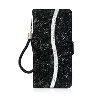 Glittery Powder Splicing Wallet Stand Leather Cover for Samsung Galaxy S20 4G/S20 5G - Black