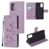 Imprint Butterfly Flower Leather Wallet Case for Samsung Galaxy S20 4G/S20 5G - Light Purple