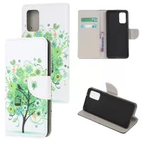 Pattern Printing Cross Texture Leather Wallet Phone Case for Samsung Galaxy S20 4G/S20 5G - Green Tree
