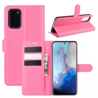 Litchi Surface Wallet Leather Stand Case for Samsung Galaxy S20 4G/S20 5G Cell Phone Case Shell - Rose