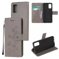 Imprint Butterfly Flower Leather Wallet Case for Samsung Galaxy S20 4G/S20 5G - Grey