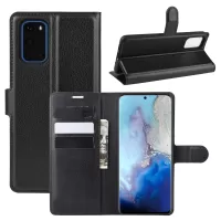 Litchi Surface Wallet Leather Stand Case for Samsung Galaxy S20 4G/S20 5G Cell Phone Case Shell - Black